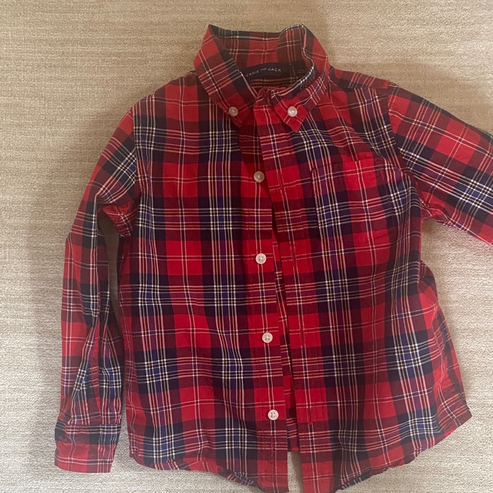 Janie and Jack Red and Navy Plaid Button-Down Shirt